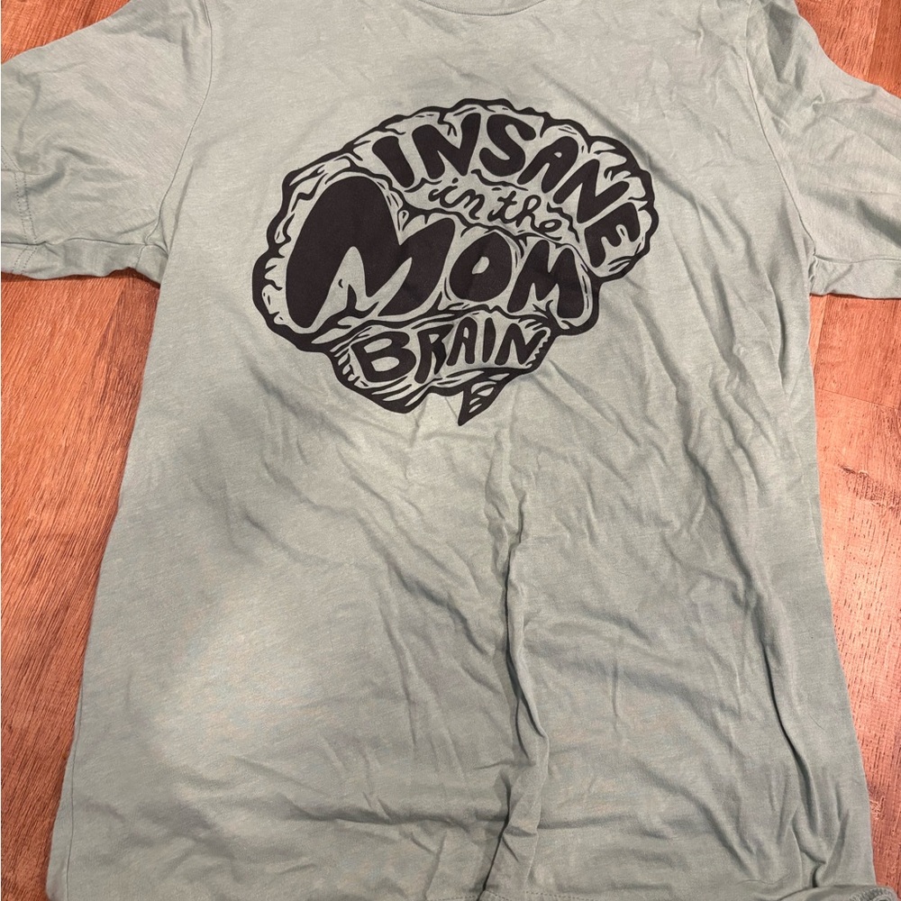 Bella Canvas Sage Green Short Sleeve Tee with Black 'Mom Brain' Graphic